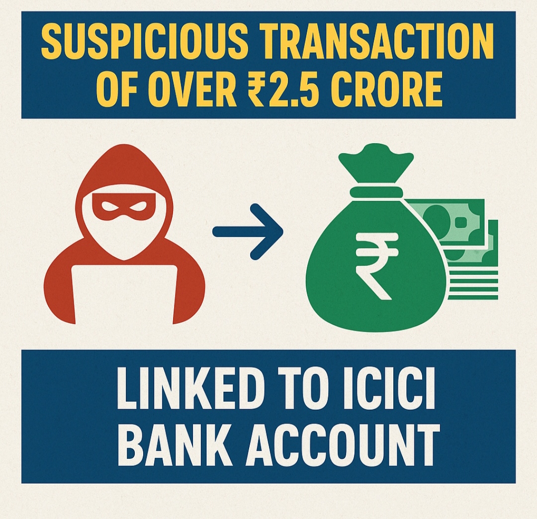 कबीरधाम : 2.5 करोड़ रुपये से अधिक का संदिग्ध ट्रांजैक्शन, ICICI बैंक खाते से जुड़ा मामला । साइबर ठगों का खुलासा: कृषि केंद्र की आड़ में 16 राज्यों में 56 मामलों की पुष्टि